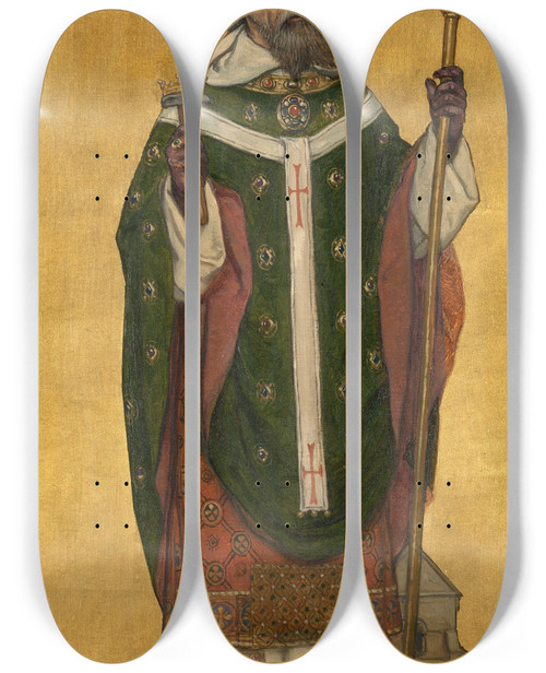 Triptych art skateboard deck of Albert Frans Lieven De Vriendt Saint Eloi Bishop Of Noyon by Albert Frans Lieven De Vriendt (1843-1900)