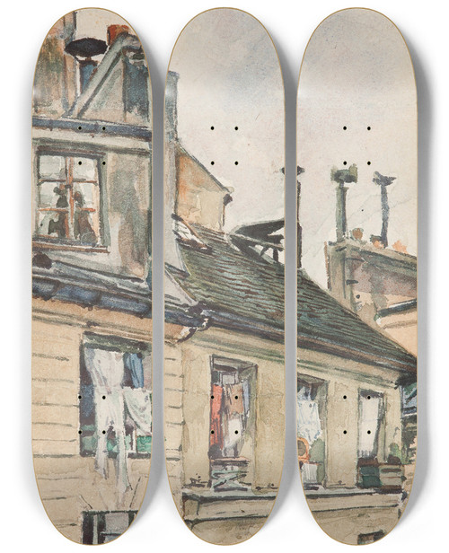 Triptych art skateboard deck of Jzef Mehoffer View From The Window Of Jzef Mehoffer And Stanisaw Wyspiaskis Studio In Paris by Jozef Mehoffer (1869-1946)