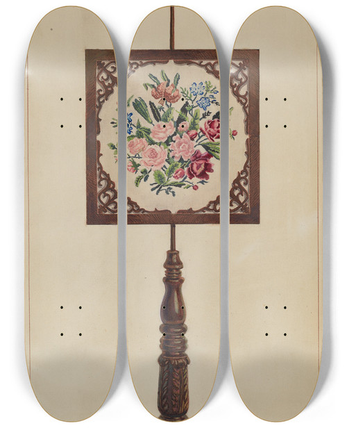 Triptych art skateboard deck of Ernest A Towers Jr Petit Point Fire Screen_2 by Ernest A Towers Jr (20-)