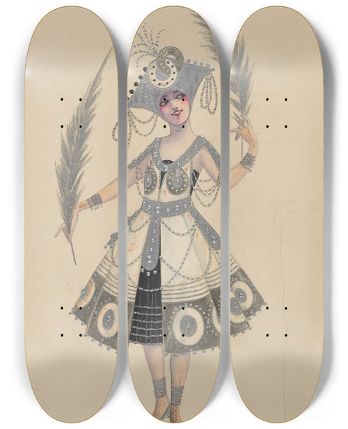Triptych art skateboard deck of Will R Barnes Dancersgirls by Will R Barnes (1939)