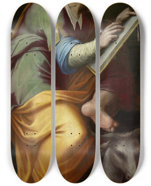 Triptych art skateboard deck of Giorgio Vasari Saint Luke by Giorgio Vasari (1511-1574)