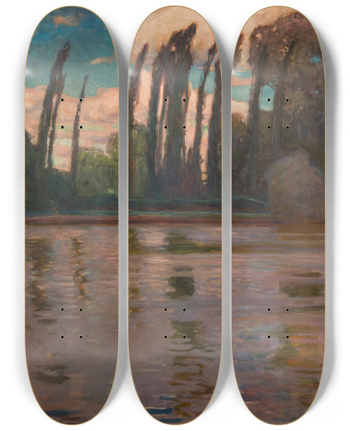 Triptych art skateboard deck of Jan Stanislawski Poplars On The Water by Jan Stanislawski (1860-1907)
