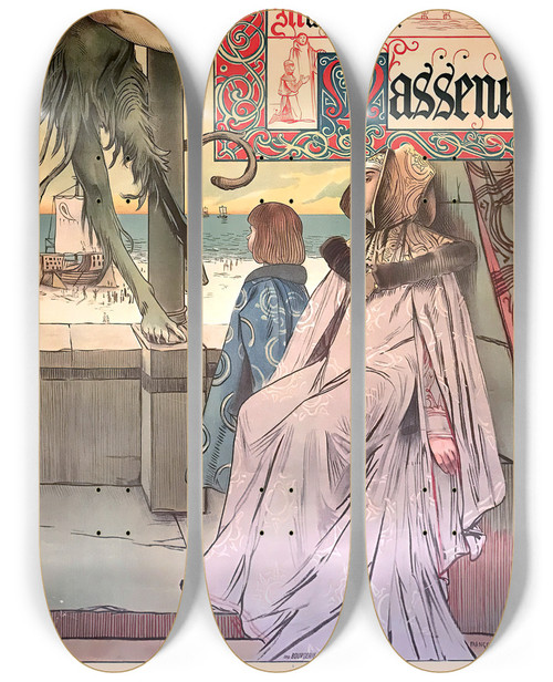 Triptych art skateboard deck of Franois Flameng Griselidis by Francois Flameng (1856-1923)