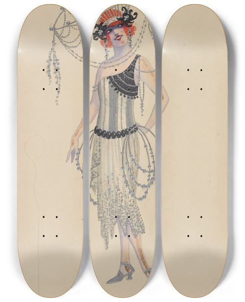 Triptych art skateboard deck of Will R Barnes Ladyinwaiting_1 by Will R Barnes (1939)