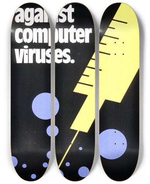 Triptych art skateboard deck of National Institutes Of Health Immunize Yourself Against Computer Viruses by National Institutes Of Health (1887)