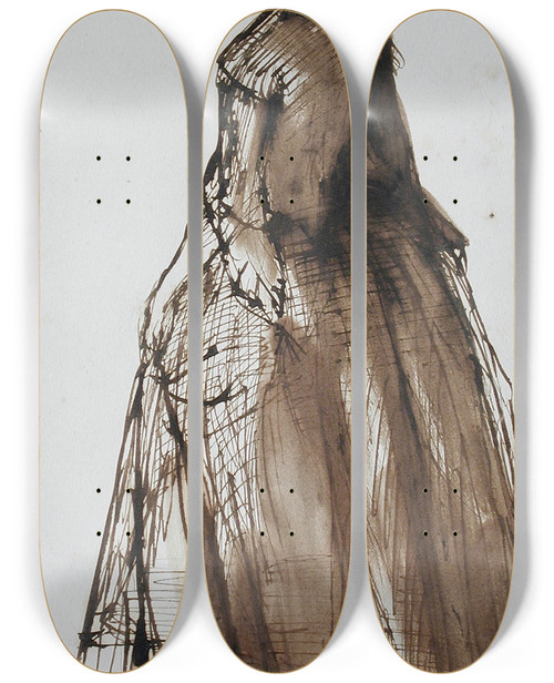 Triptych art skateboard deck of Dante Gabriel Rossetti Standing Woman Facing Left by Dante Gabriel Rossetti (1828-1882)