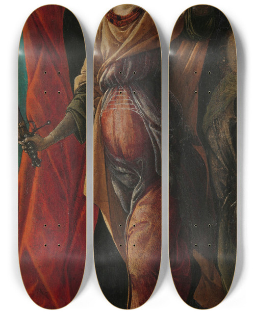 Triptych art skateboard deck of Sandro Botticelli Judith With The Head Of Holofernes by Sandro Botticelli (1444-1510)