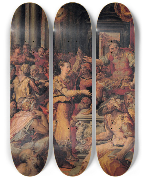 Triptych art skateboard deck of Prospero Fontana The Dispute Of Saint Catherine by Prospero Fontana (1512-1597)