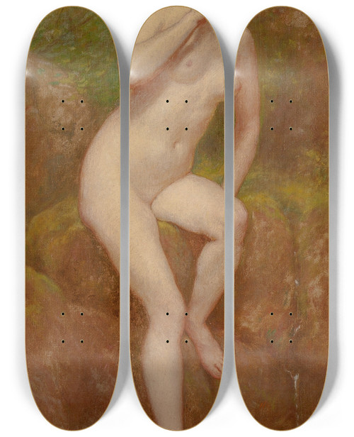 Triptych art skateboard deck of Kenyon Cox The Streams Secret by Kenyon Cox (1856-1919)