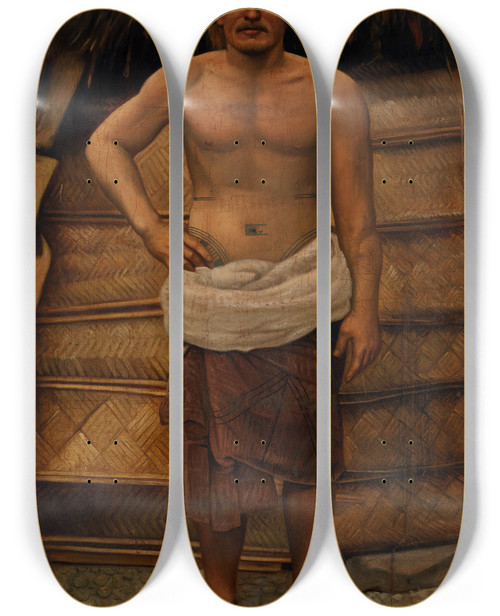 Triptych art skateboard deck of Antonio Zeno Shindler Samoan Man by Antonio Zeno Shindler (1823-1899)