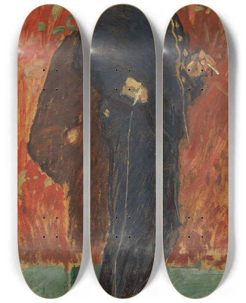 Triptych art skateboard deck of Helmer Osslund He Cadet Portrait Study by Helmer Osslund (1866-1938)