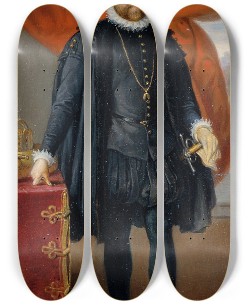 Triptych art skateboard deck of Johann Peter Krafft Kaiser Rudolf Ii by Johann Peter Krafft (1780-1856)