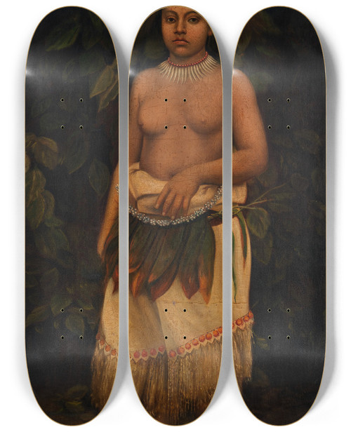 Triptych art skateboard deck of Antonio Zeno Shindler Samoan Woman_1 by Antonio Zeno Shindler (1823-1899)