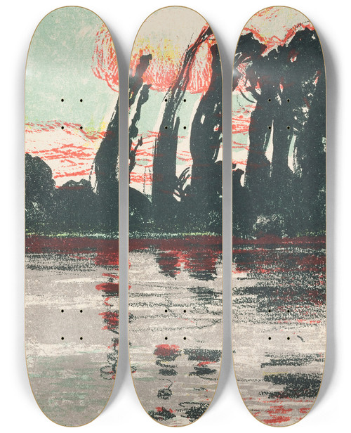 Triptych art skateboard deck of Jan Stanislawski Poplars_2 by Jan Stanislawski (1860-1907)