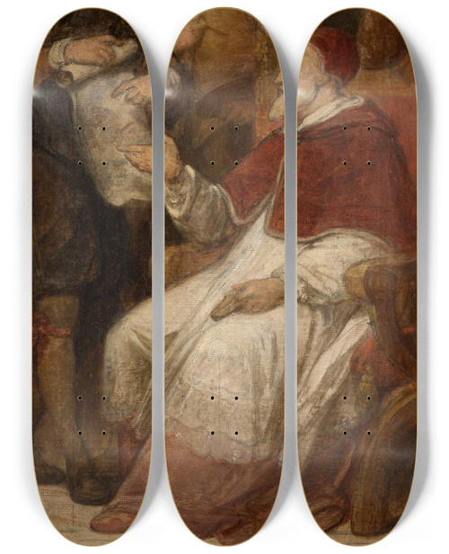 Triptych art skateboard deck of Nicaise De Keyser The Painters Matthijs And Paul Bril In Rome by Nicaise De Keyser (1813-1887)