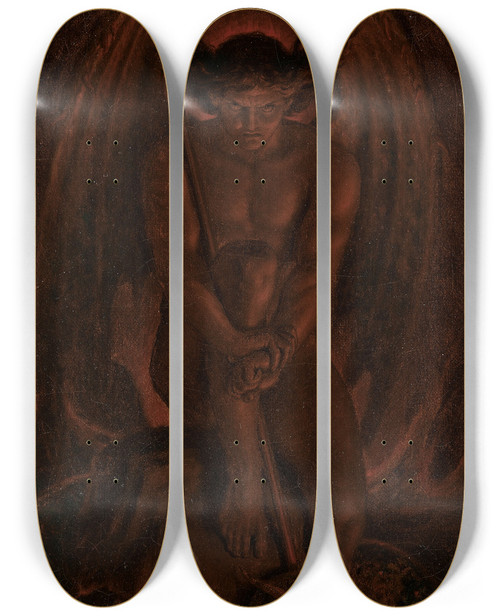 Triptych art skateboard deck of Sir Joseph Noel Paton The Adversary Where Their Worm Dieth Not And The Fire Is Not Quenched by Sir Joseph Noel Paton (1821-1901)