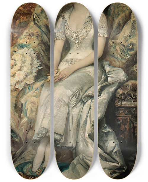 Triptych art skateboard deck of Hans Makart A Portrait Of A Seated Lady Possibly Countess Bianca Teschenberg by Hans Makart (1840-1884)