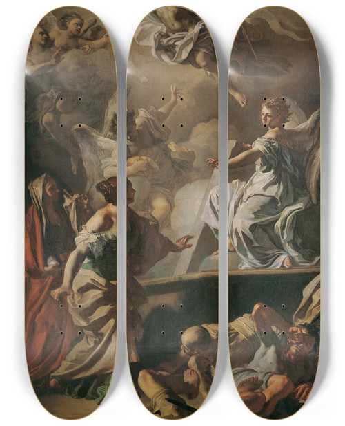 Triptych art skateboard deck of Francesco Solimena Auferstehung Christi by Francesco Solimena (1657-1747)
