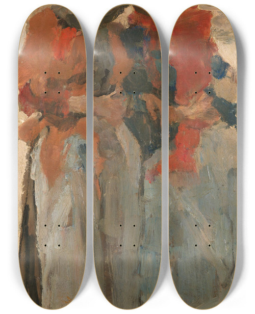 Triptych art skateboard deck of Isaac Israls Two Young Women In The Snow by Isaac Israels (1865-1934)