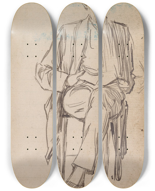 Triptych art skateboard deck of Charles Samuel Keene Sketchbook Drawing_16 by Charles Samuel Keene (1823-1891)