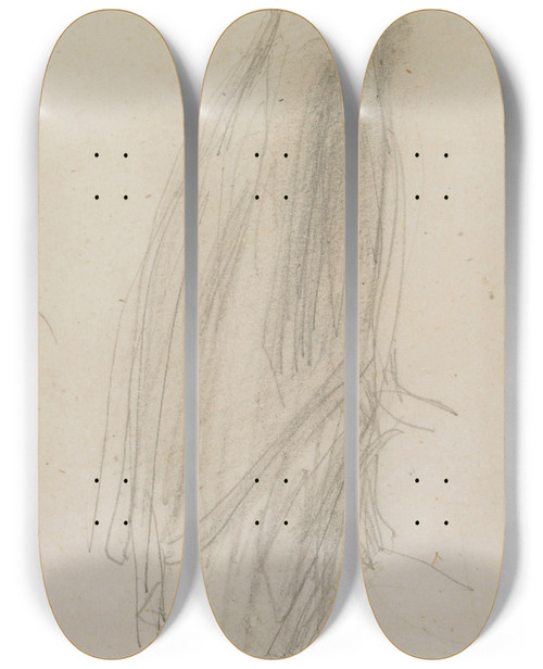 Triptych art skateboard deck of James Abbott Mcneill Whistler Profile Sketch Of An Old Woman Standing by James Abbott Mcneill Whistler (1834-1903)
