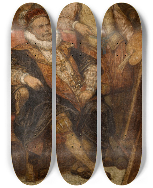 Triptych art skateboard deck of Nicaise De Keyser The Painter Bartholomeus Spranger In Vienna by Nicaise De Keyser (1813-1887)