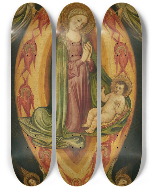 Triptych art skateboard deck of Antonio Di Maso The Madonna And Child In A Mandorla With Angels And Cherubim by Antonio Di Maso (16-)