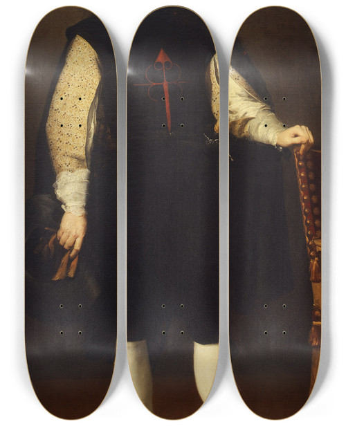 Triptych art skateboard deck of Bartolom Estebn Murillo Portrait Of Don Diego Felix De Esquivel Y Aldama by Bartolome Esteban Murillo (1617-1682)