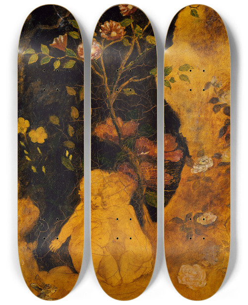 Triptych art skateboard deck of Albert Pinkham Ryder Children Frightened By A Rabbit by Albert Pinkham Ryder (1847-1917)