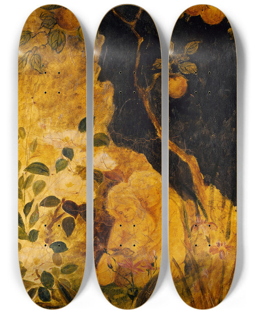 Triptych art skateboard deck of Albert Pinkham Ryder Children Playing With A Rabbit by Albert Pinkham Ryder (1847-1917)
