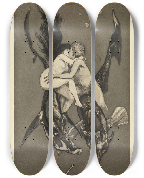 Triptych art skateboard deck of Max Klinger Verfhrung Ein Leben Opus Viii Blatt 4 by Max Klinger (1857-1920)