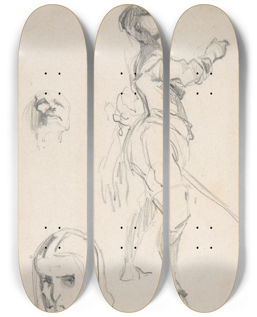 Triptych art skateboard deck of Flicien Rops Figure Study_1 by Felicien Rops (1833-1898)