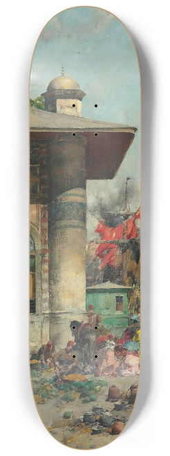 Alberto Pasini - Market Day, A Capriccio Of The Old City Shores, Constantinople 8.25 inch art skate deck