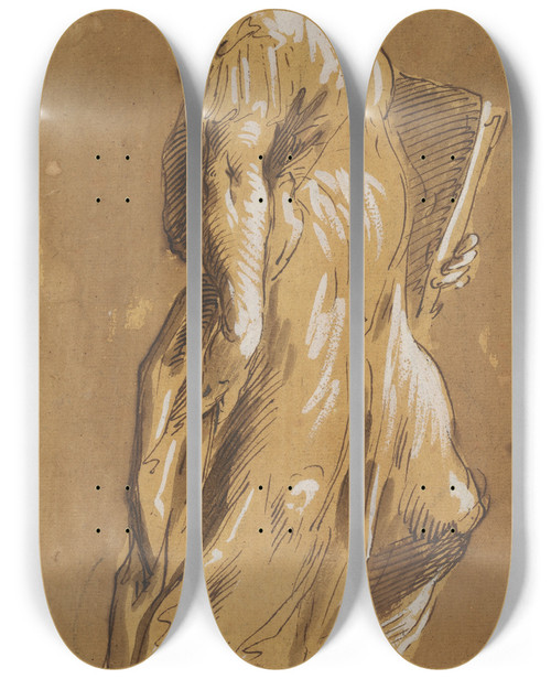 Triptych art skateboard deck of Pietro Antonio Novelli Allegorical Figure Of A Woman by Pietro Antonio Novelli (1729-1804)