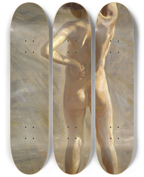 Triptych art skateboard deck of Jag Acke Fausto Study Of A Nude Boy by J.A.G. Acke (1859-1924)