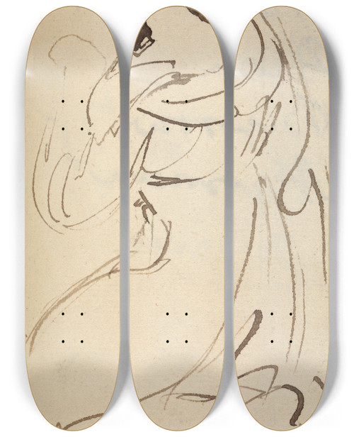 Triptych art skateboard deck of Benjamin Robert Haydon Study For Christs Entry Into Jerusalem_3 by Benjamin Robert Haydon (1786-1846)