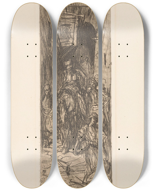 Triptych art skateboard deck of Marius Bauer Straat In Caro by Marius Bauer (1867-1932)