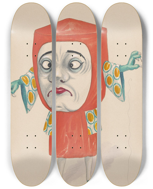 Triptych art skateboard deck of Will R Barnes Grotesque Numberfor Male Chorus_1 by Will R Barnes (1939)