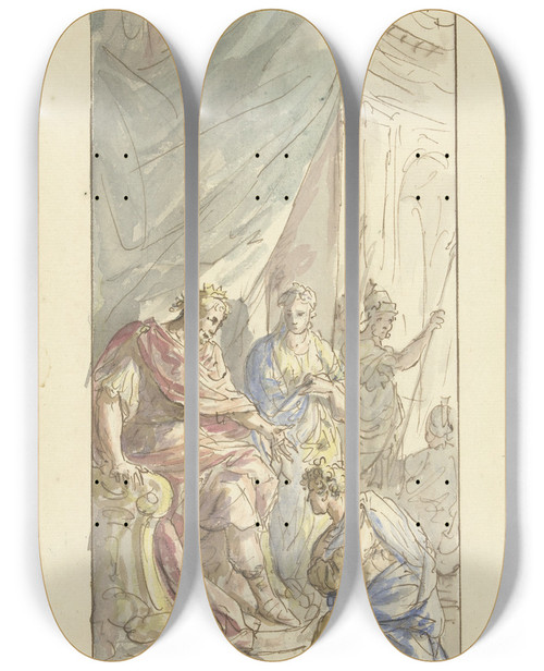 Triptych art skateboard deck of Elias Van Nijmegen Saul Schenkt David Zijn Dochter Michal by Elias Van Nijmegen (1667-1755)