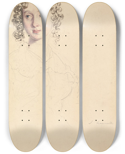 Triptych art skateboard deck of John Linnell Study Of Mrs William Wilberforce by John Linnell (1792-1882)