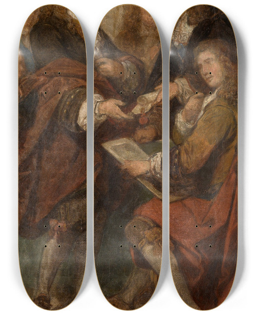 Triptych art skateboard deck of Nicaise De Keyser The Engraver Gerard Edelinck In Paris by Nicaise De Keyser (1813-1887)