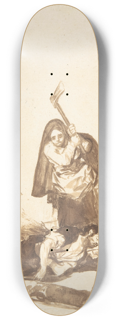 Francisco de Goya - A woman about to attack a sleeping man with an axe 8.25 inch art skate deck