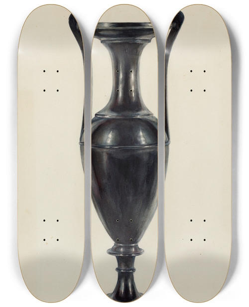 Triptych art skateboard deck of Charles Bowman Coal Vase by Charles Bowman