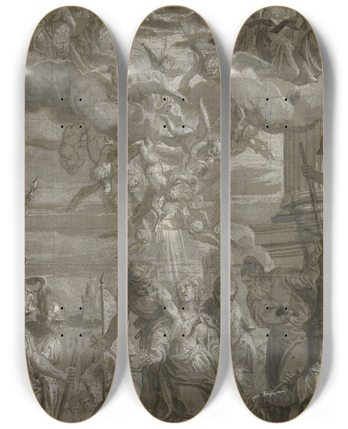 Triptych art skateboard deck of Paolo Veronese The Martyrdom Of Saint Justina by Paolo Veronese (1528-1588)