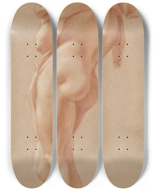 Triptych art skateboard deck of Pietro Faccini Standing Male Nude Seen From Behind by Pietro Faccini (1562-1602)