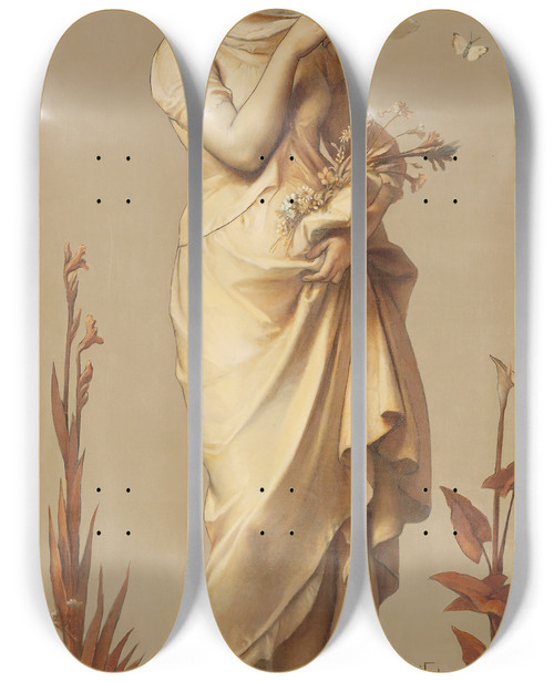 Triptych art skateboard deck of Joseph Felon Les Quatres Saisons The Four Seasons Printemps Spring by Joseph Felon (1818-1896)