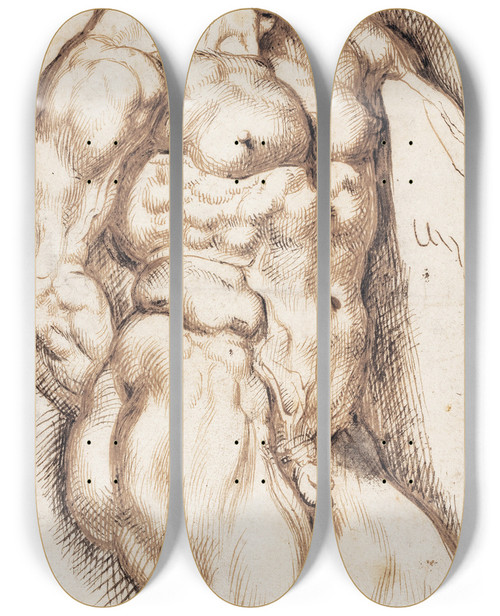 Triptych art skateboard deck of Peter Hansen Italienske Okser Popeji_1 by Peter Hansen (1868-1928)