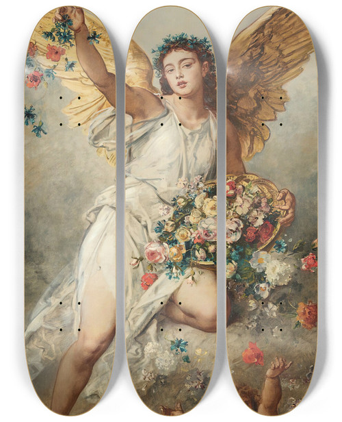 Triptych art skateboard deck of Ludwig Knaus German Peace by Ludwig Knaus (1829-1921)