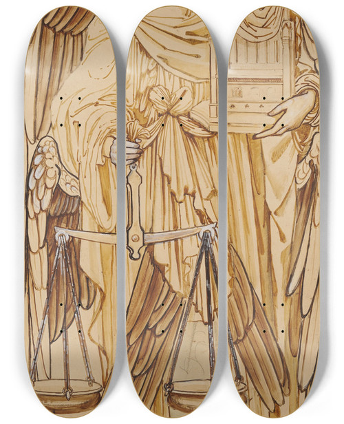 Triptych art skateboard deck of Sir Edward Coley Burnejones The Angels Of The Hierarchy Thrones by Sir Edward Coley Burne-Jones (1833-1898)