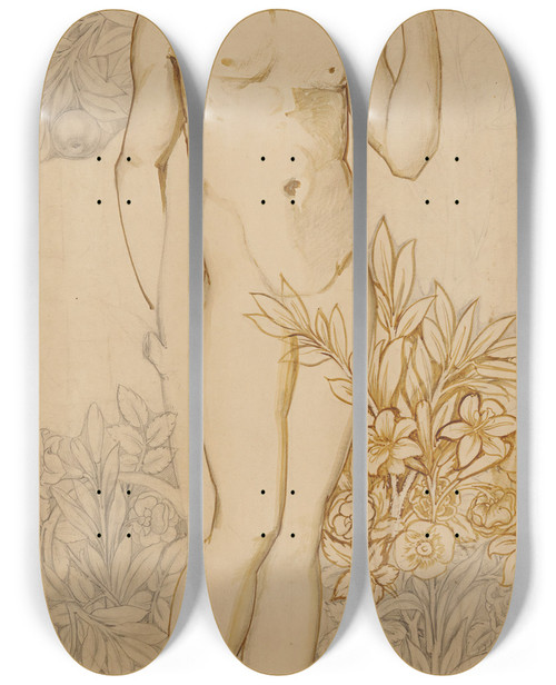 Triptych art skateboard deck of Sir Edward Coley Burnejones The Angels Of The Hierarchy Male Nude Imago Dei In The Image Of God Adam by Sir Edward Coley Burne-Jones (1833-1898)